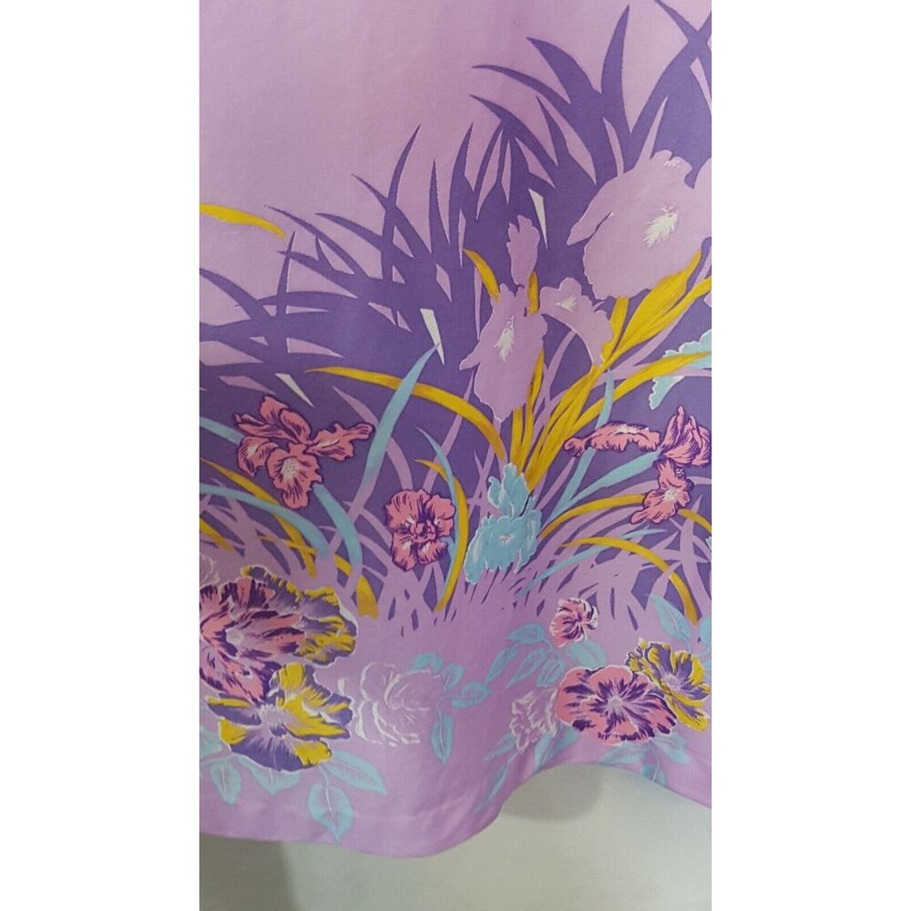 Vintage 1970s Floral Print Robe House Dress Zip Front Medium Purple Border Print - Picture 3 of 5